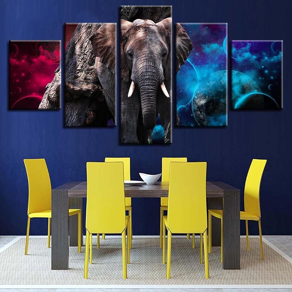 Elephant Colors 5 Piece HD Multi Panel Canvas Wall Art Frame-Original Frame