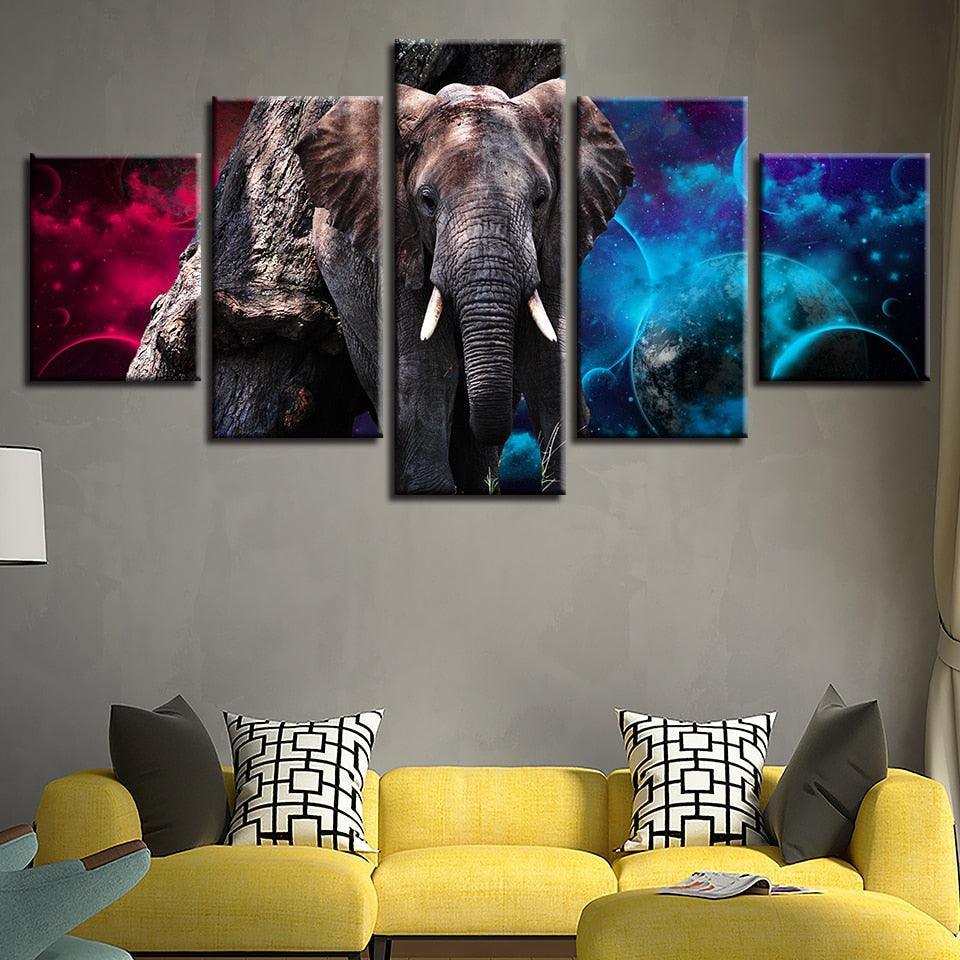 Elephant Colors 5 Piece HD Multi Panel Canvas Wall Art Frame-Original Frame
