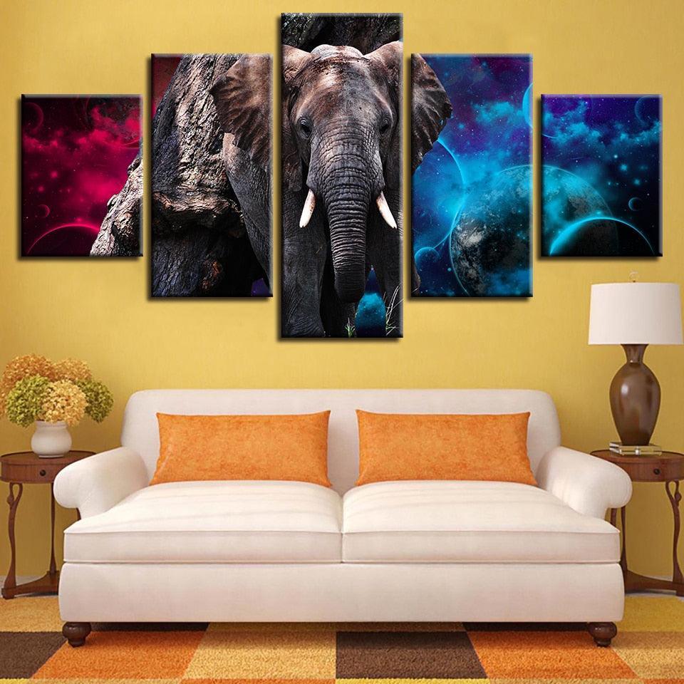 Elephant Colors 5 Piece HD Multi Panel Canvas Wall Art Frame-Original Frame