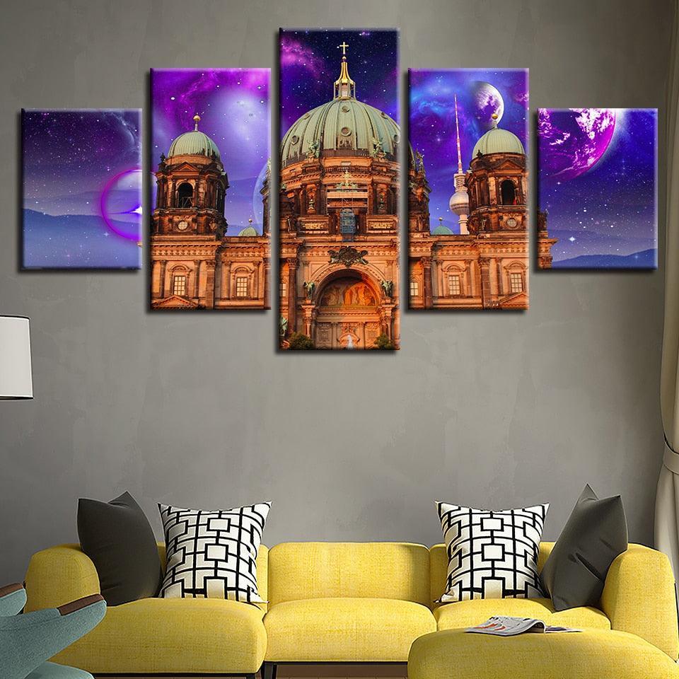 Castle Abstract 5 Piece HD Multi Panel Canvas Wall Art Frame-Original Frame