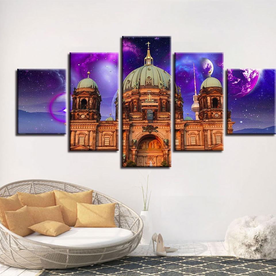 Castle Abstract 5 Piece HD Multi Panel Canvas Wall Art Frame-Original Frame