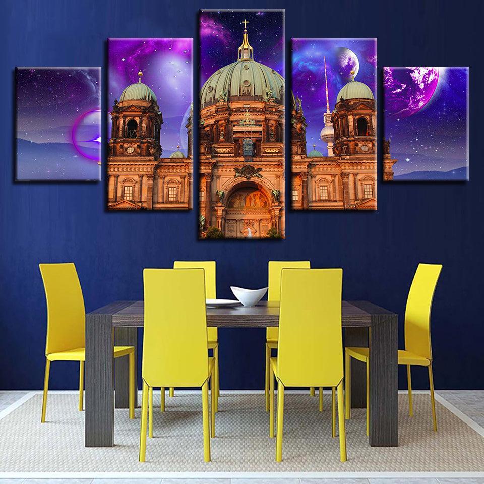 Castle Abstract 5 Piece HD Multi Panel Canvas Wall Art Frame-Original Frame