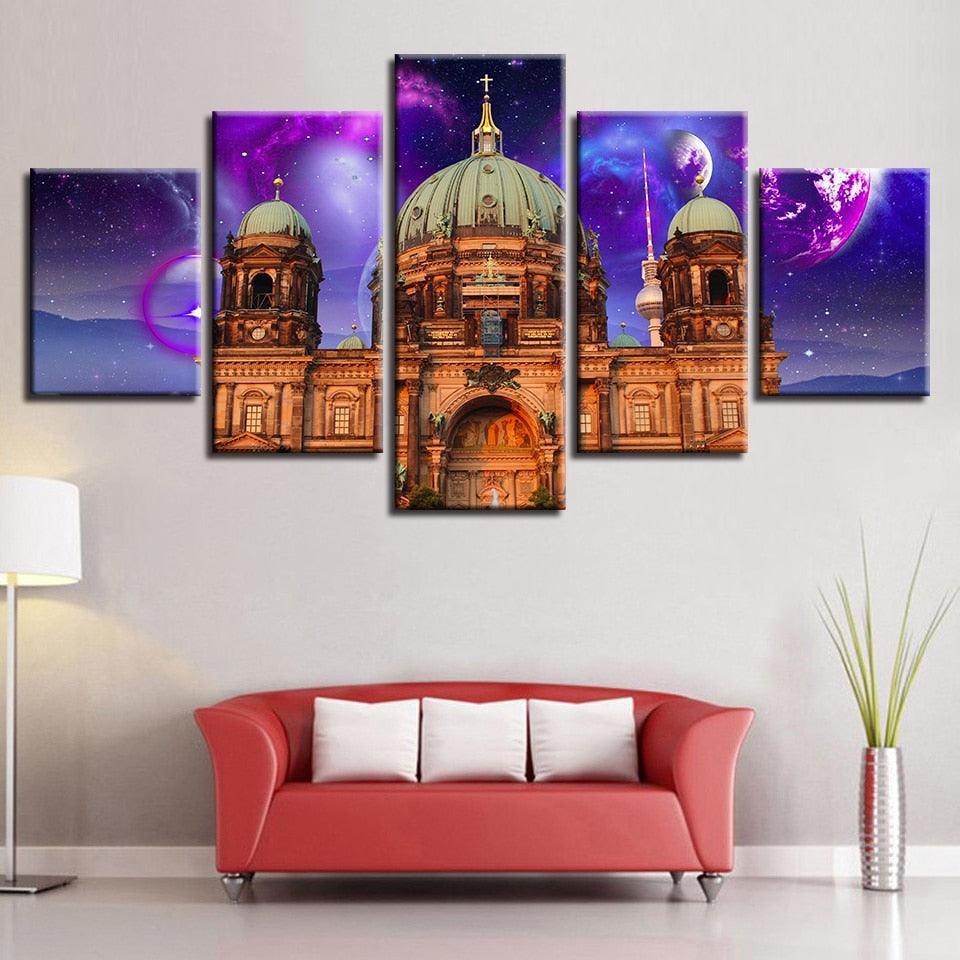 Castle Abstract 5 Piece HD Multi Panel Canvas Wall Art Frame-Original Frame