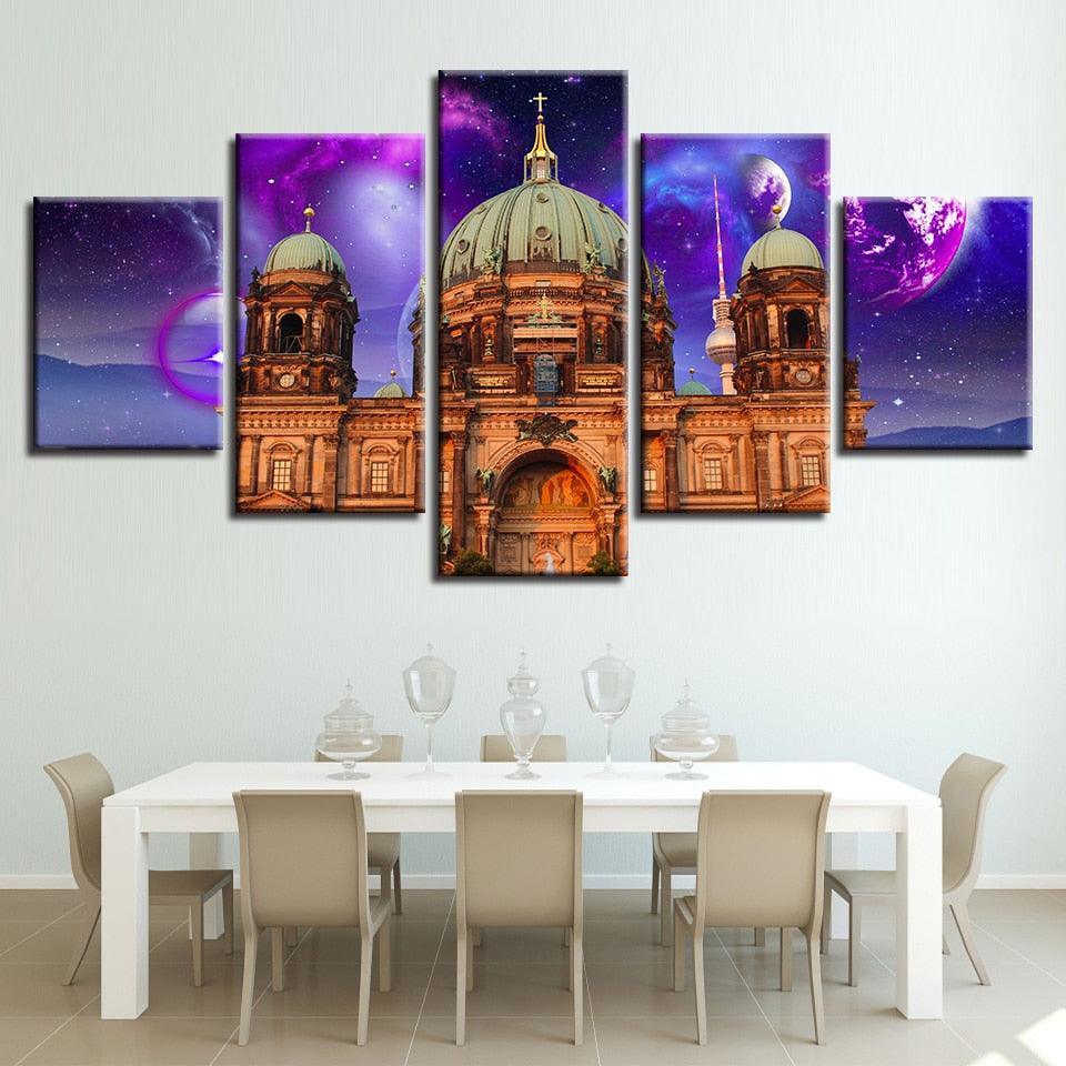 Castle Abstract 5 Piece HD Multi Panel Canvas Wall Art Frame-Original Frame