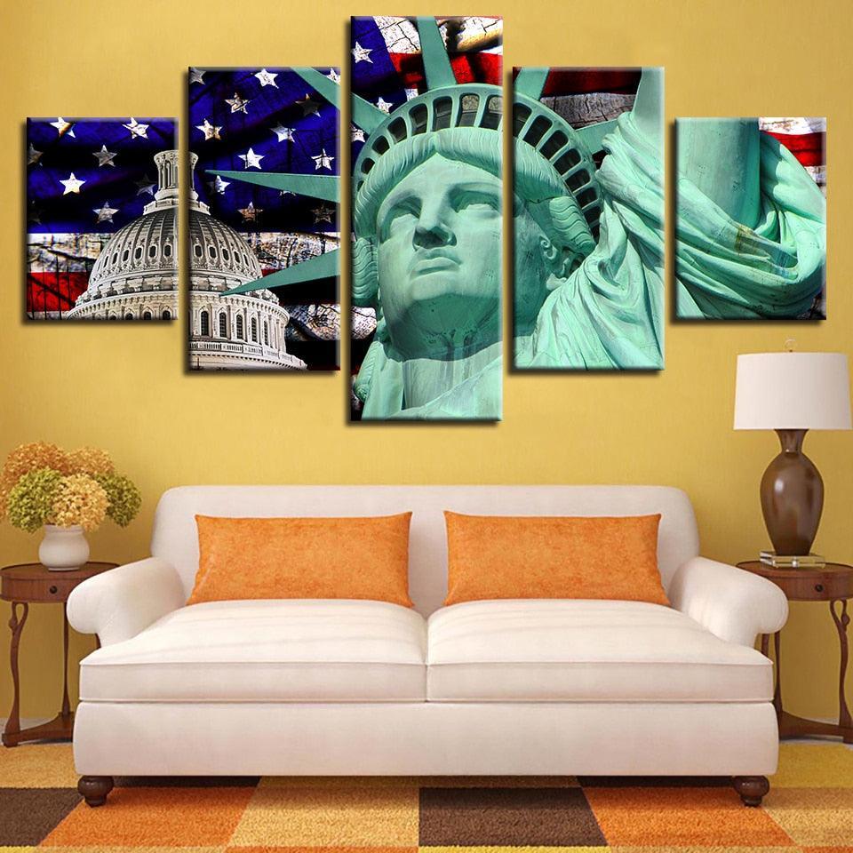 Statue Of Liberty 5 Piece HD Multi Panel Canvas Wall Art Frame-Original Frame