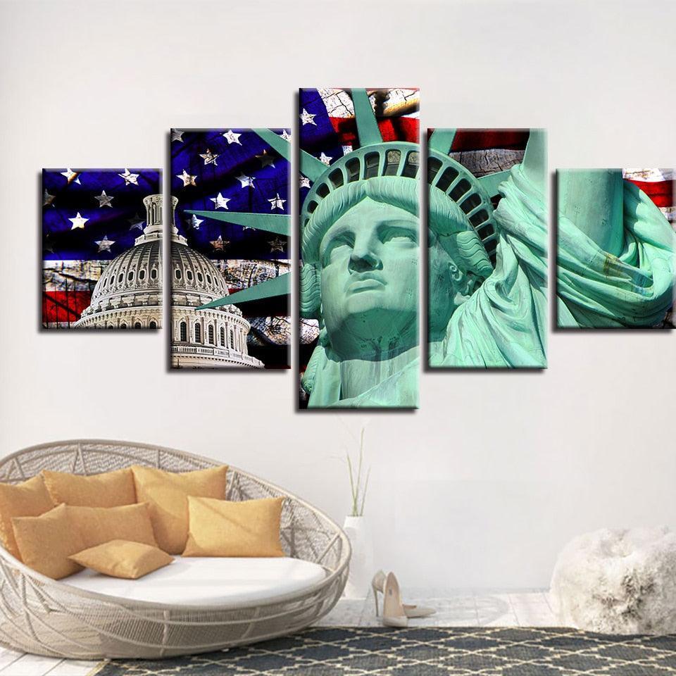 Statue Of Liberty 5 Piece HD Multi Panel Canvas Wall Art Frame-Original Frame