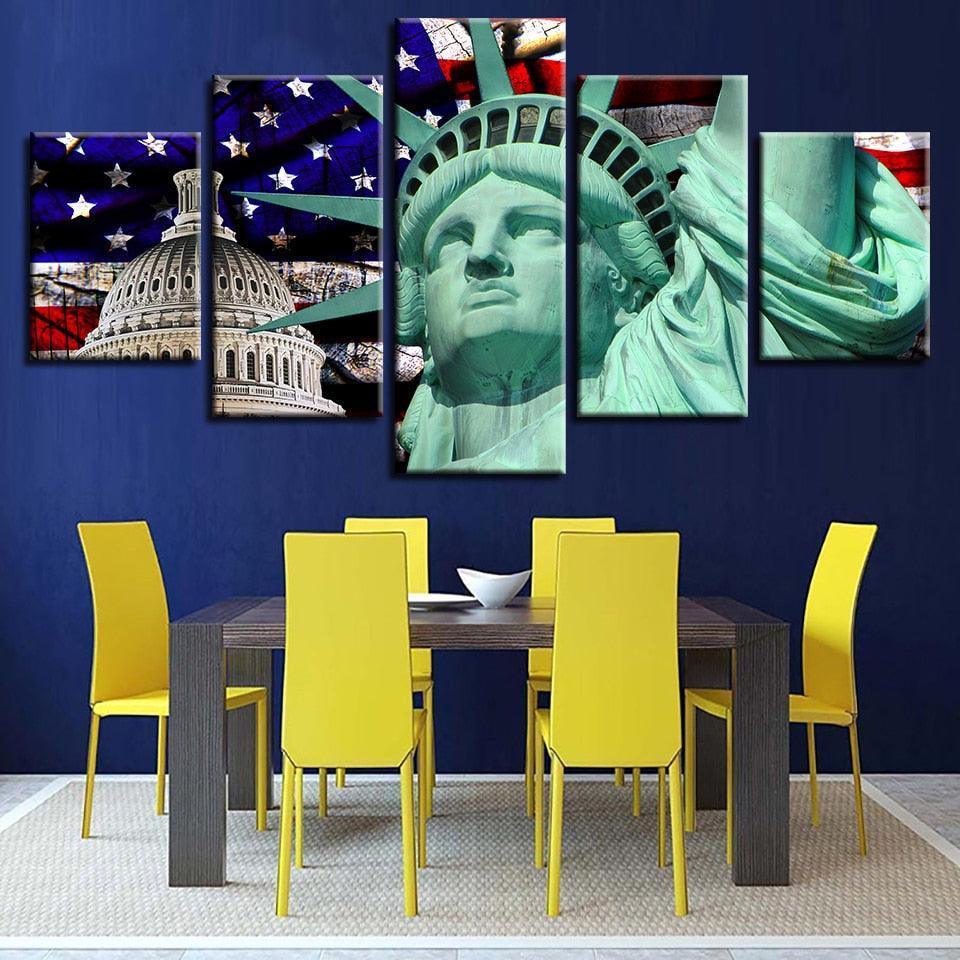 Statue Of Liberty 5 Piece HD Multi Panel Canvas Wall Art Frame-Original Frame