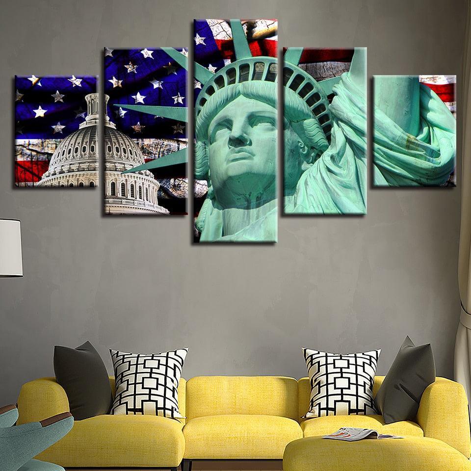 Statue Of Liberty 5 Piece HD Multi Panel Canvas Wall Art Frame-Original Frame