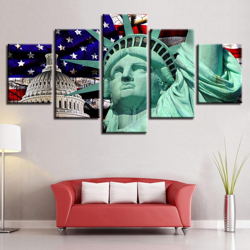 Statue Of Liberty 5 Piece HD Multi Panel Canvas Wall Art Frame-Original Frame