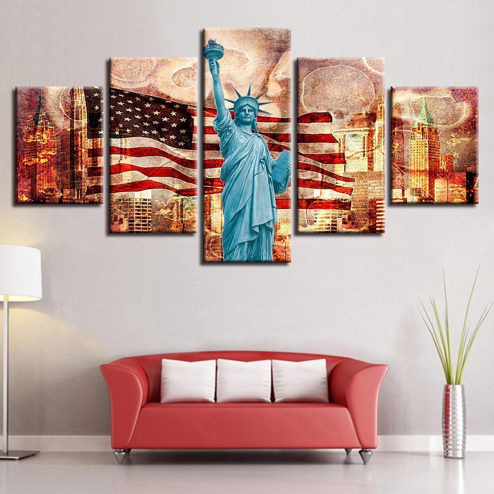 Statue Of Liberty Classical 5 Piece HD Multi Panel Canvas Wall Art Frame-Original Frame