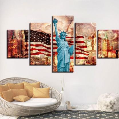 Statue Of Liberty Classical 5 Piece HD Multi Panel Canvas Wall Art Frame-Original Frame