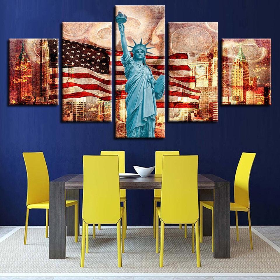 Statue Of Liberty Classical 5 Piece HD Multi Panel Canvas Wall Art Frame-Original Frame