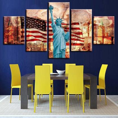 Statue Of Liberty Classical 5 Piece HD Multi Panel Canvas Wall Art Frame-Original Frame