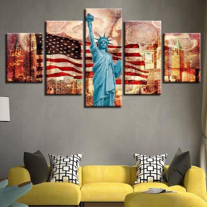 Statue Of Liberty Classical 5 Piece HD Multi Panel Canvas Wall Art Frame-Original Frame