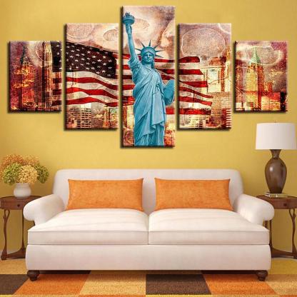 Statue Of Liberty Classical 5 Piece HD Multi Panel Canvas Wall Art Frame-Original Frame