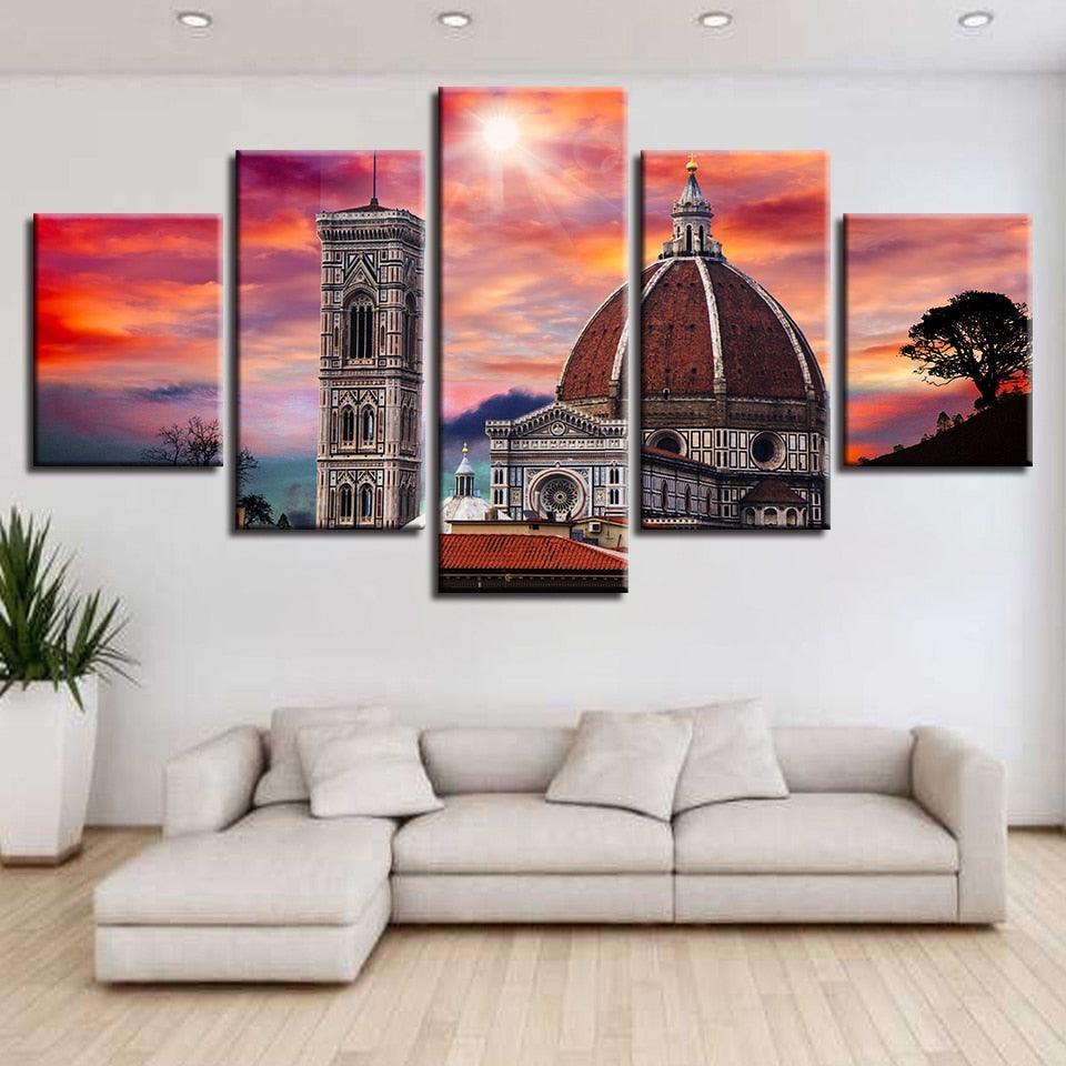 Castle Sunset 5 Piece HD Multi Panel Canvas Wall Art Frame-Original Frame