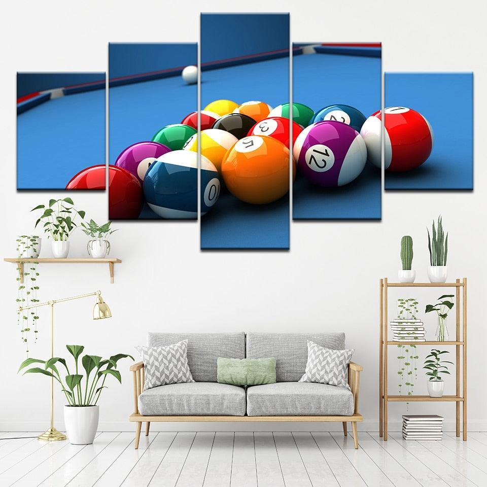 Billiard balls 5 Piece HD Multi Panel Canvas Wall Art Frame-Original Frame