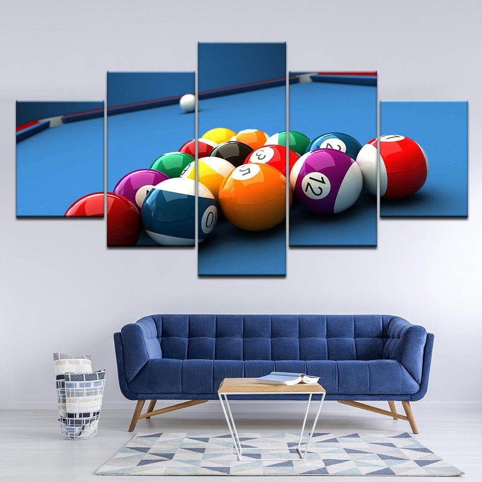 Billiard balls 5 Piece HD Multi Panel Canvas Wall Art Frame-Original Frame