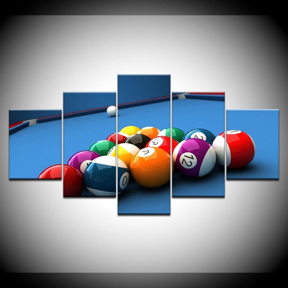 Billiard balls 5 Piece HD Multi Panel Canvas Wall Art Frame-Original Frame