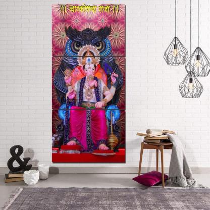 Hindu God Ganesha 3 Piece HD Multi Panel Canvas Wall Art Frame-Original Frame