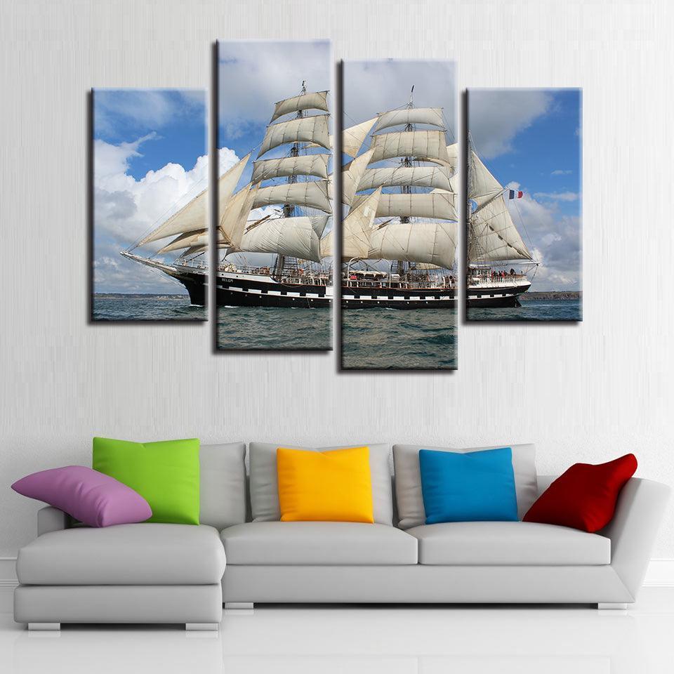 Sailboat 4 Piece HD Multi Panel Canvas Wall Art Frame-Original Frame