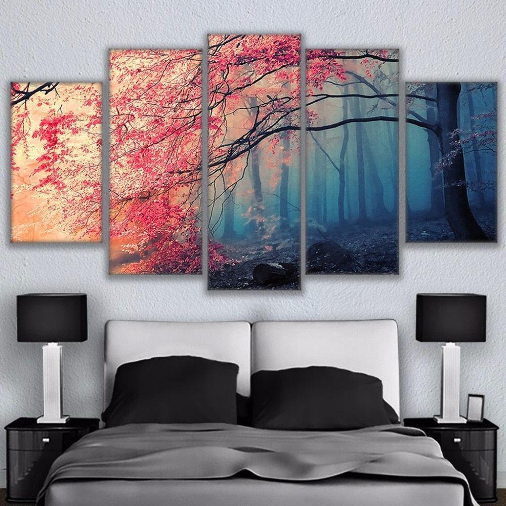 Cherry Blossoms 5 Piece HD Multi Panel Canvas Wall Art Frame-Original Frame