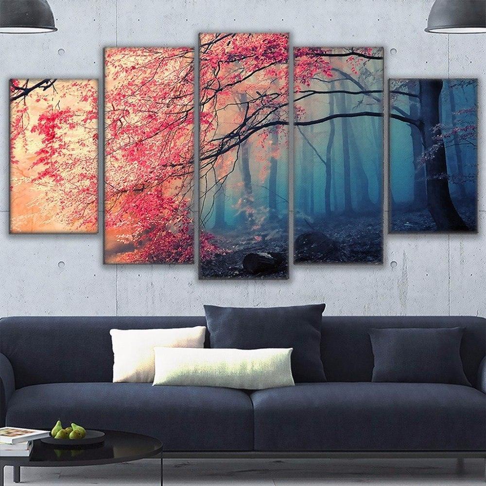 Cherry Blossoms 5 Piece HD Multi Panel Canvas Wall Art Frame-Original Frame