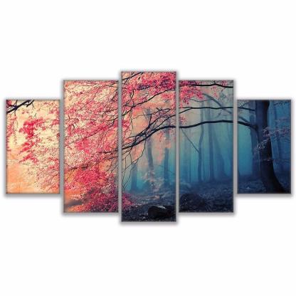 Cherry Blossoms 5 Piece HD Multi Panel Canvas Wall Art Frame-Original Frame