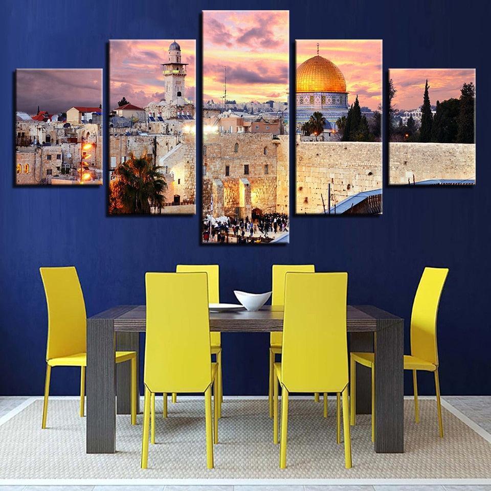 Holy City Of Jerusalem 5 Piece HD Multi Panel Canvas Wall Art Frame-Original Frame