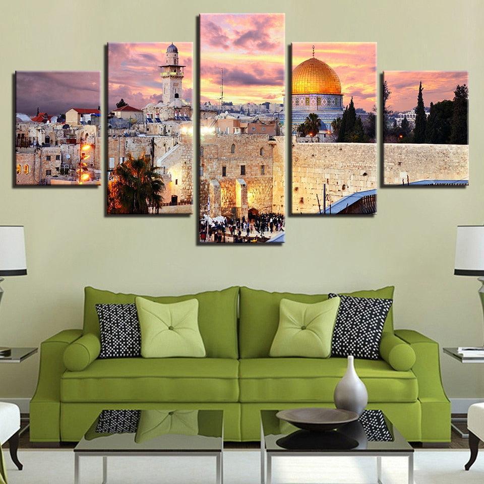 Holy City Of Jerusalem 5 Piece HD Multi Panel Canvas Wall Art Frame-Original Frame