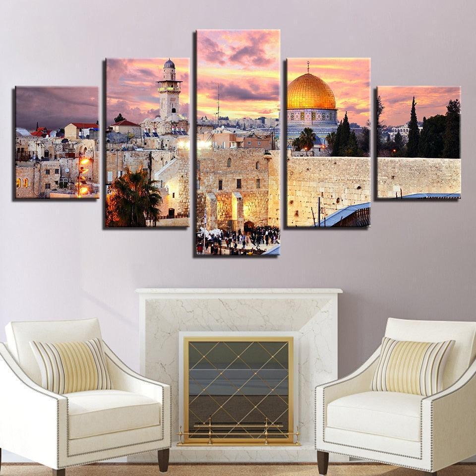 Holy City Of Jerusalem 5 Piece HD Multi Panel Canvas Wall Art Frame-Original Frame