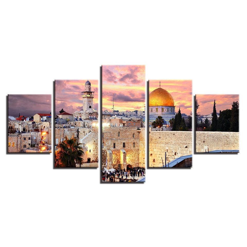 Holy City Of Jerusalem 5 Piece HD Multi Panel Canvas Wall Art Frame-Original Frame