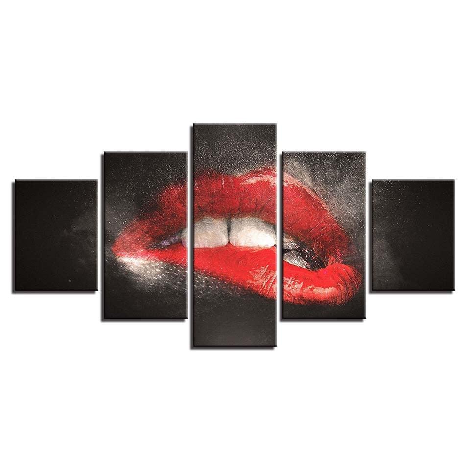 Bite Lips 5 Piece HD Multi Panel Canvas Wall Art Frame-Original Frame