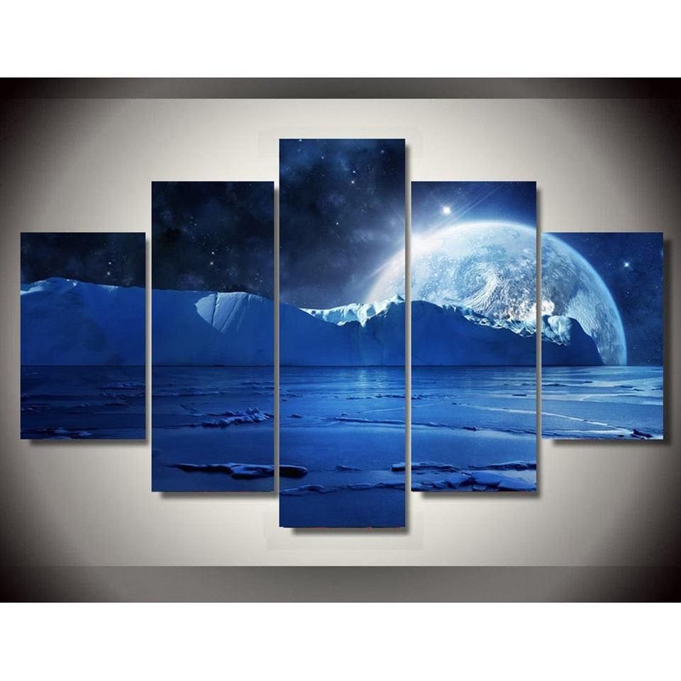 Moonlit Night in the Sea 5 Piece HD Multi Panel Canvas Wall Art Frame-Original Frame