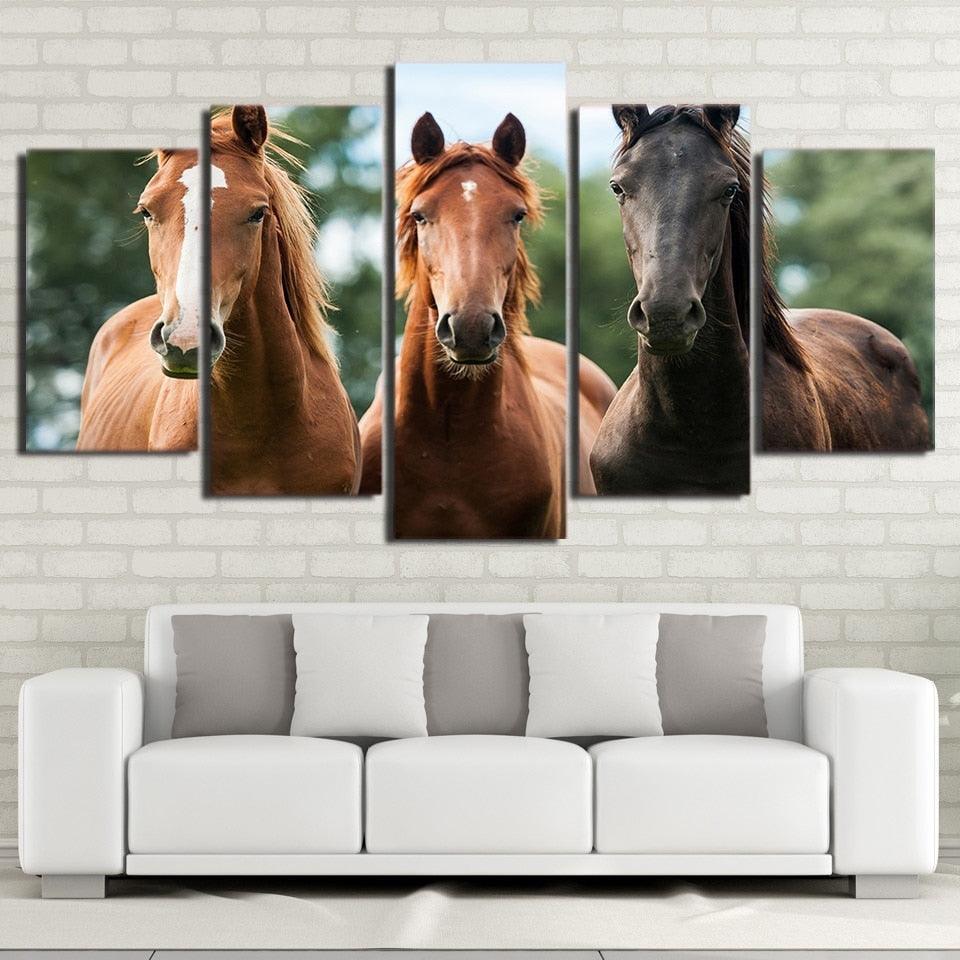 Three Horse 5 Piece HD Multi Panel Canvas Wall Art Frame-Original Frame