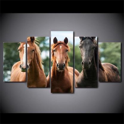 Three Horse 5 Piece HD Multi Panel Canvas Wall Art Frame-Original Frame