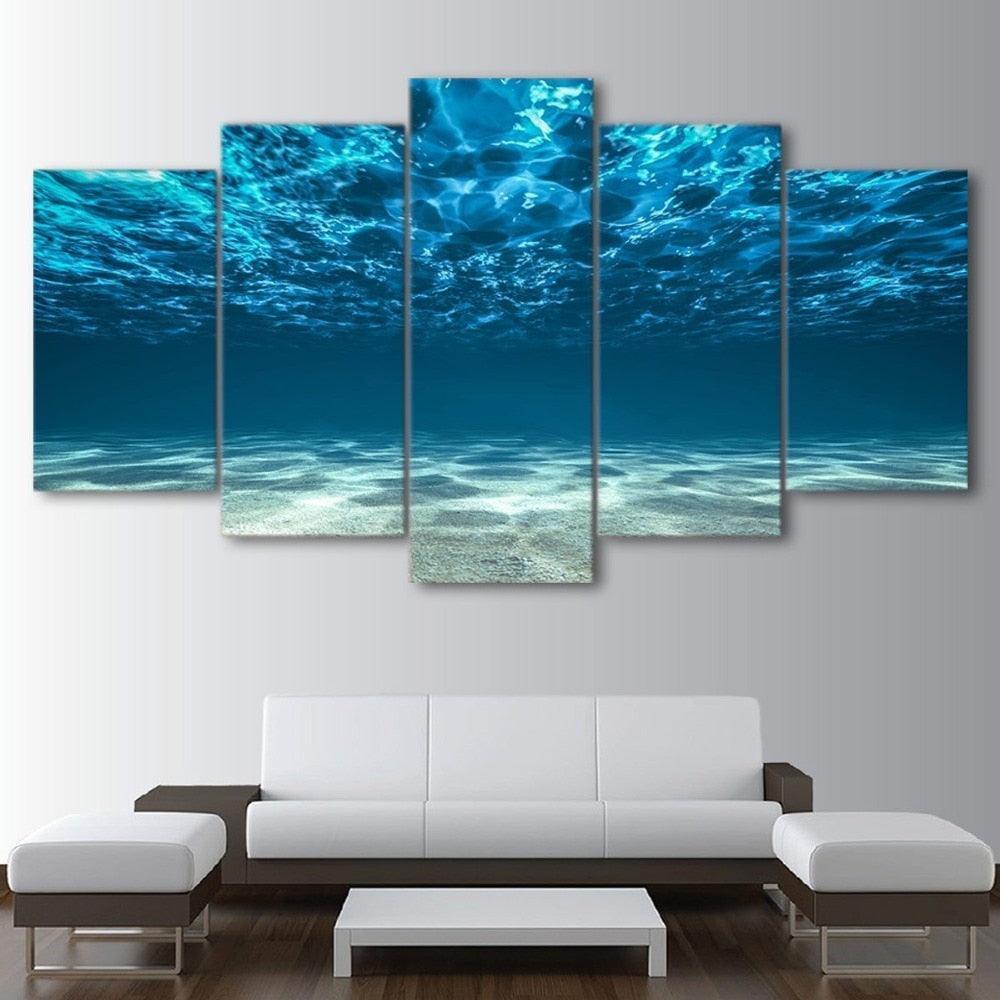 Blue Ocean Sea 5 Piece HD Multi Panel Canvas Wall Art Frame-Original Frame