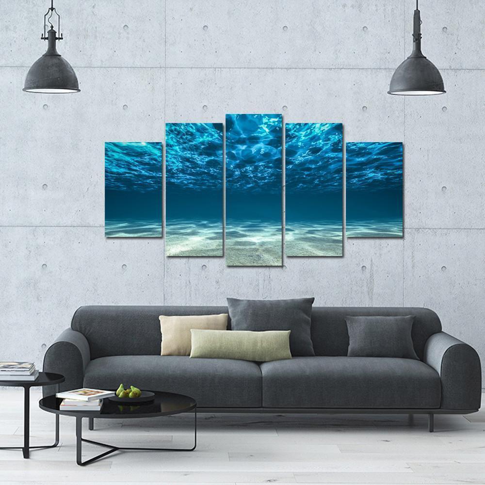 Blue Ocean Sea 5 Piece HD Multi Panel Canvas Wall Art Frame-Original Frame