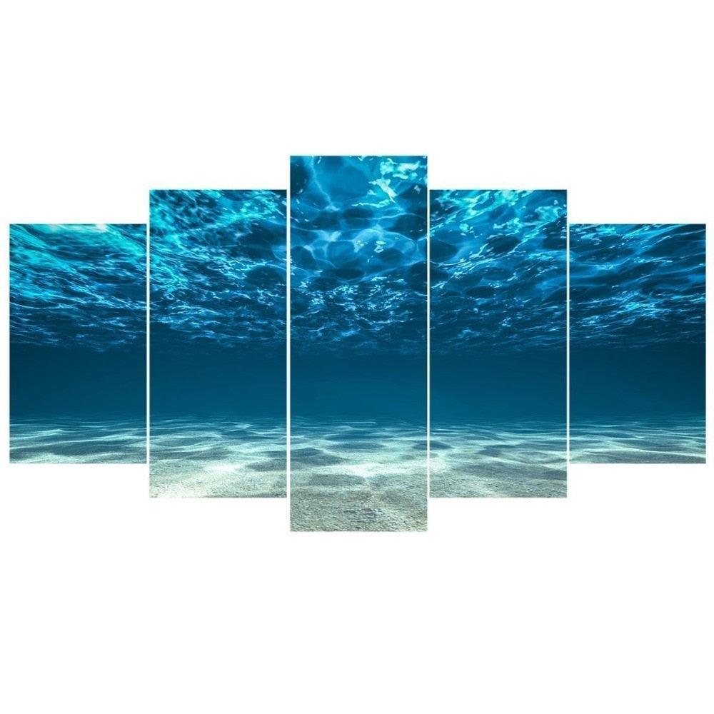 Blue Ocean Sea 5 Piece HD Multi Panel Canvas Wall Art Frame-Original Frame