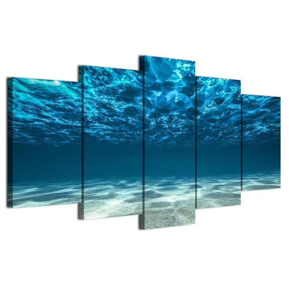 Blue Ocean Sea 5 Piece HD Multi Panel Canvas Wall Art Frame-Original Frame
