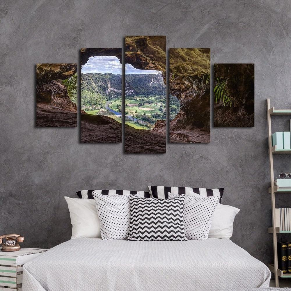 View From A Cave 5 Piece HD Multi Panel Canvas Wall Art Frame-Original Frame
