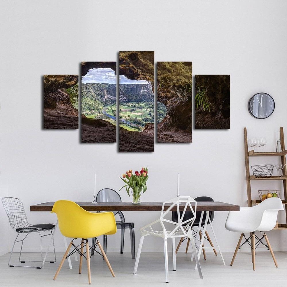 View From A Cave 5 Piece HD Multi Panel Canvas Wall Art Frame-Original Frame