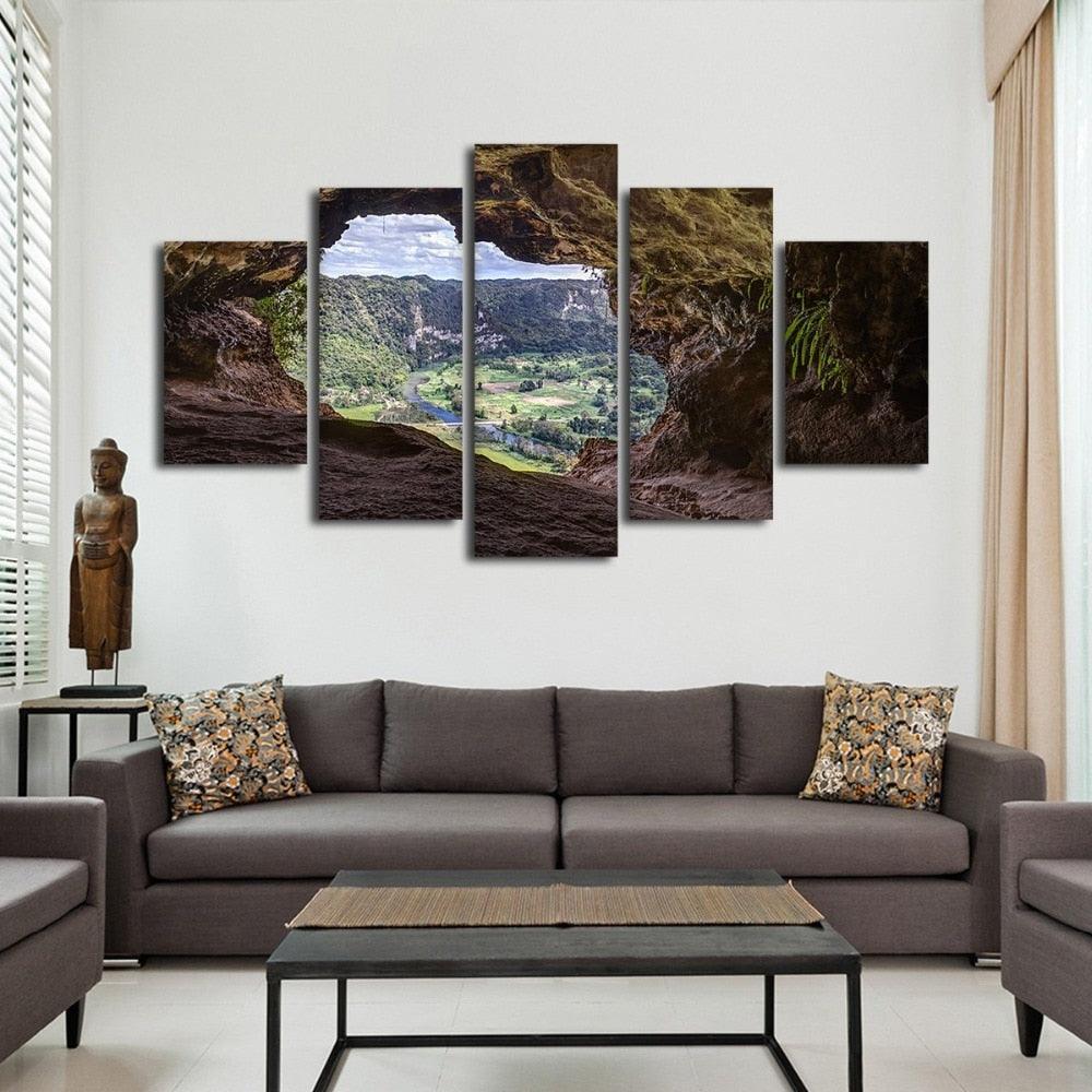 View From A Cave 5 Piece HD Multi Panel Canvas Wall Art Frame-Original Frame