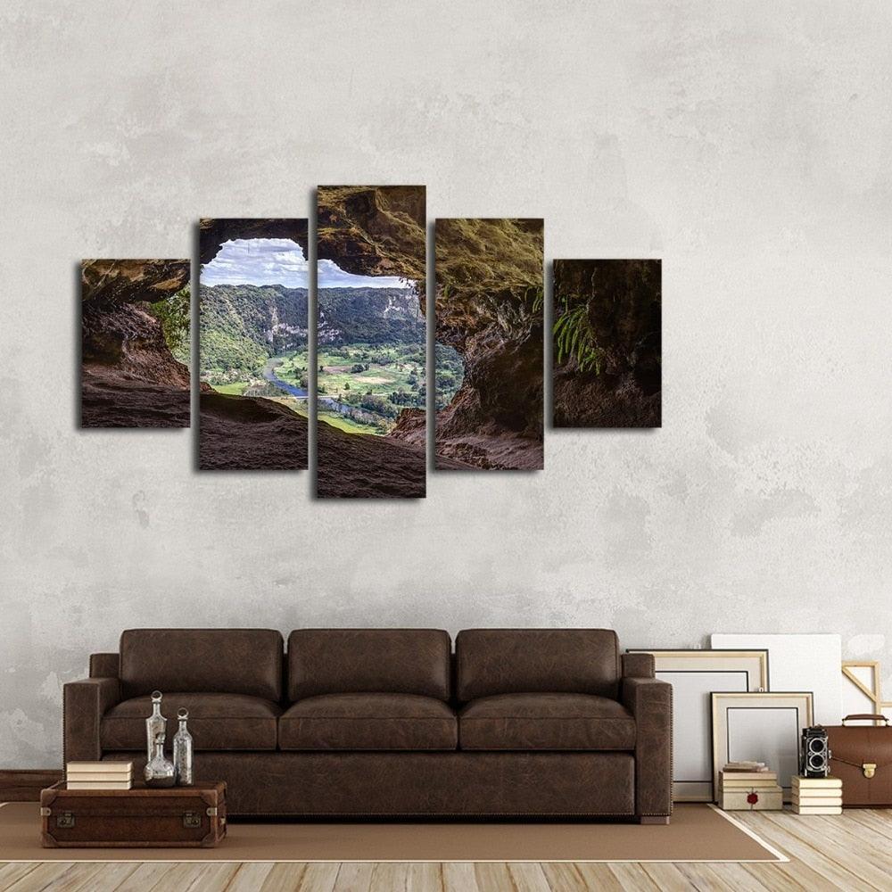 View From A Cave 5 Piece HD Multi Panel Canvas Wall Art Frame-Original Frame