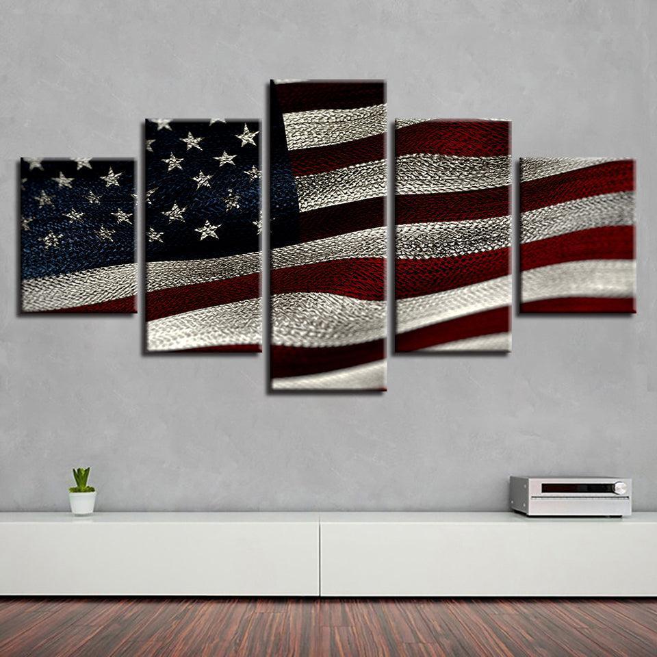 American Flag Vintage 5 Piece HD Multi Panel Canvas Wall Art Frame-Original Frame