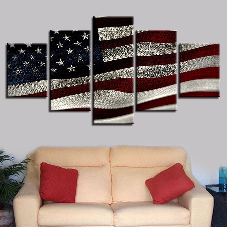 American Flag Vintage 5 Piece HD Multi Panel Canvas Wall Art Frame-Original Frame