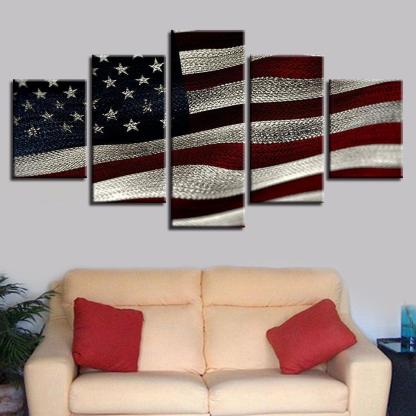 American Flag Vintage 5 Piece HD Multi Panel Canvas Wall Art Frame-Original Frame