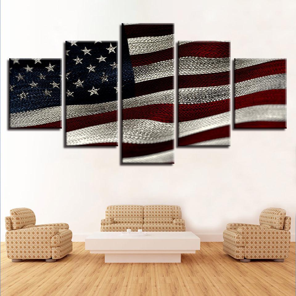 American Flag Vintage 5 Piece HD Multi Panel Canvas Wall Art Frame-Original Frame