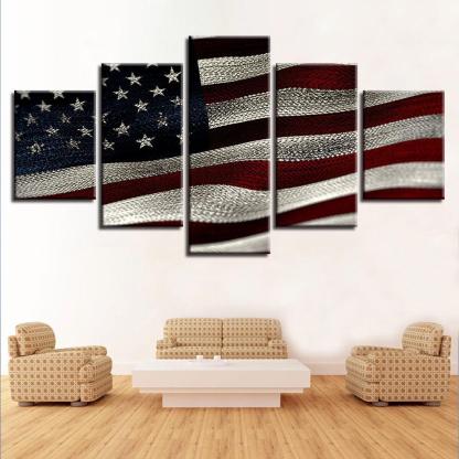 American Flag Vintage 5 Piece HD Multi Panel Canvas Wall Art Frame-Original Frame