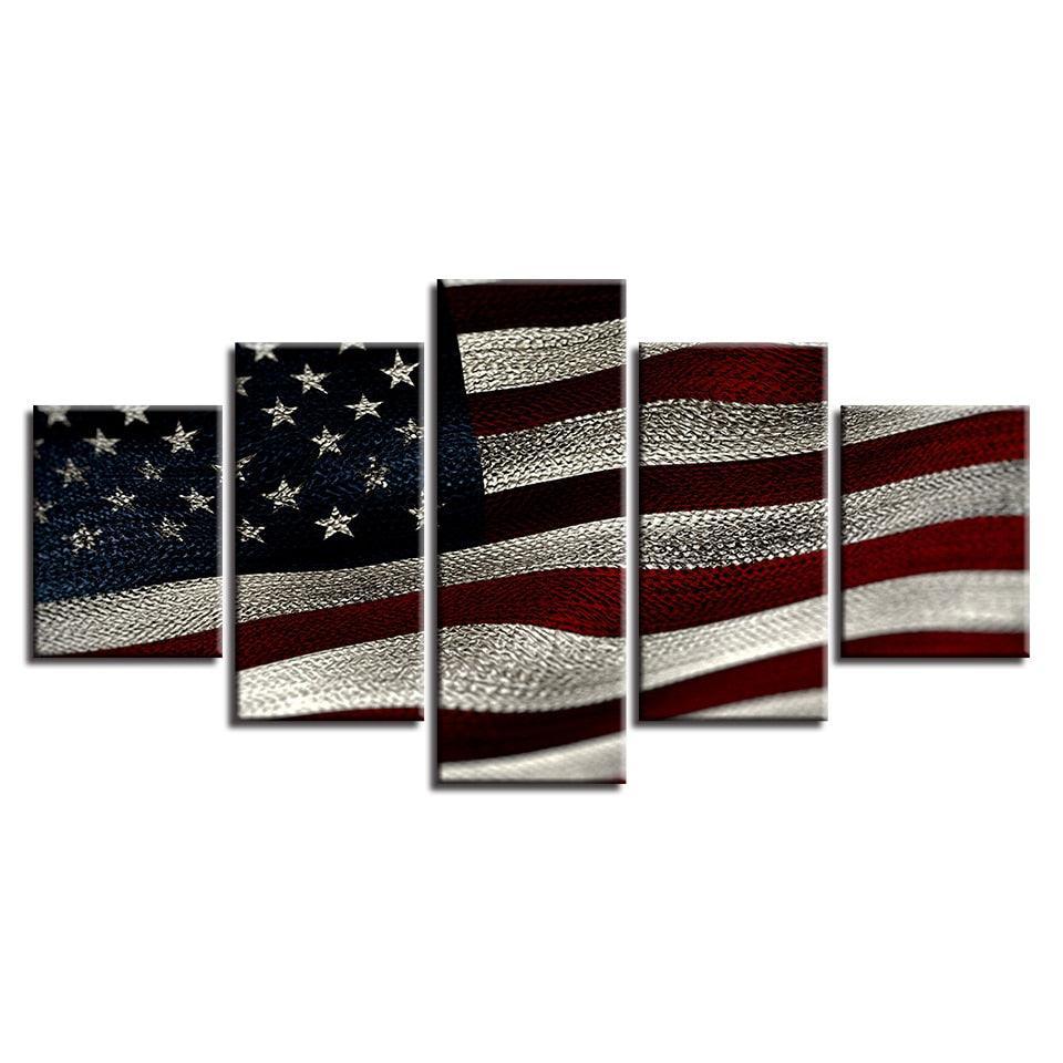 American Flag Vintage 5 Piece HD Multi Panel Canvas Wall Art Frame-Original Frame